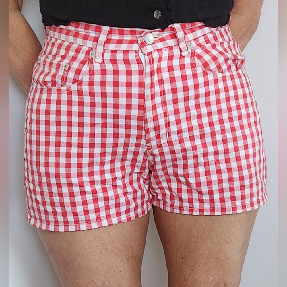 GAP Red and White Checkered High Waist Shorts